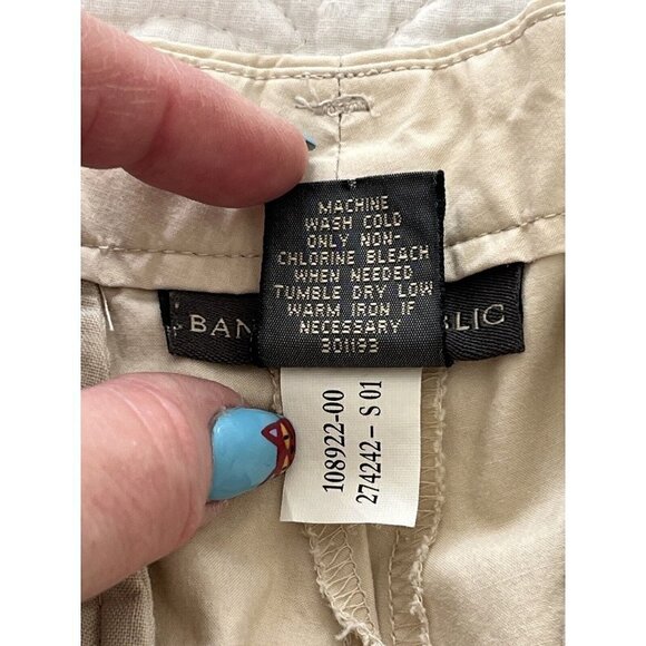 Banana Republic Women's Sz 12 Tan Pleated Cropped Ankle Pants 100% Cotton - Picture 6 of 7
